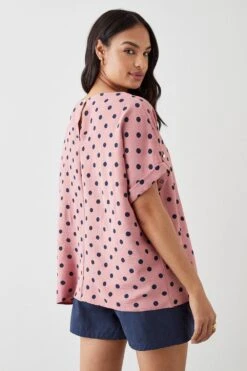 Dorothy Perkins Pink Spot Roll Sleeve Blouse -Perkinsdory Store bqq10145 pink xl 2