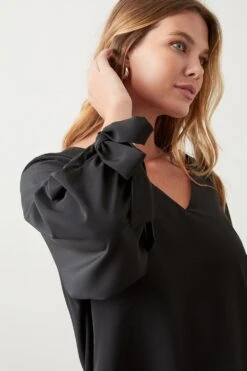 Dorothy Perkins Tie Sleeve V Neck Blouse -Perkinsdory Store bqq10153 black xl 1