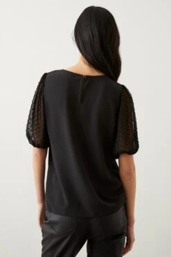 Dorothy Perkins Dobby Chiffon Contrast Sleeve Blouse -Perkinsdory Store bqq10159 black xl 2