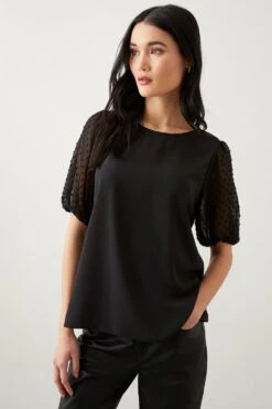 Dorothy Perkins Dobby Chiffon Contrast Sleeve Blouse -Perkinsdory Store bqq10159 black xl 3