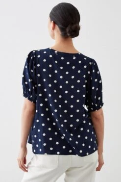 Dorothy Perkins Petite Navy Spot Puff Sleeve Overhead Shirt -Perkinsdory Store bqq10161 navy xl 2