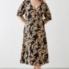 Dorothy Perkins Curve Black Tropical Wrap Midi Dress