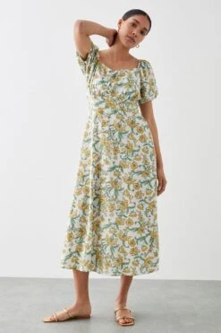 Dorothy Perkins Yellow Floral Tie Front Midi Dress