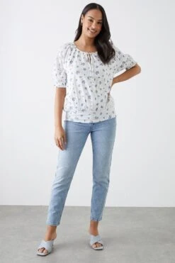 Dorothy Perkins Blue Ditsy Shirred Hem Blouse