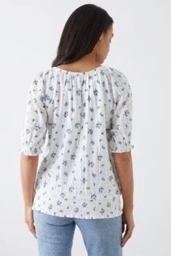 Dorothy Perkins Blue Ditsy Shirred Hem Blouse -Perkinsdory Store bqq10245 ivory xl 2