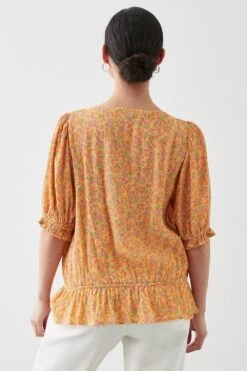 Dorothy Perkins Petite Yellow Ditsy Crinkle Square Neck Blouse -Perkinsdory Store bqq10257 yellow xl 2