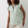Dorothy Perkins Green Scarf Print Tie Neck Shell Top