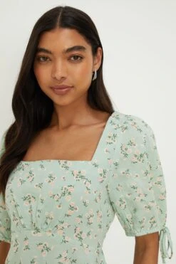 Dorothy Perkins Mint Ditsy Tie Sleeve Tea Blouse -Perkinsdory Store bqq10267 green xl 1