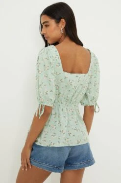 Dorothy Perkins Mint Ditsy Tie Sleeve Tea Blouse -Perkinsdory Store bqq10267 green xl 2