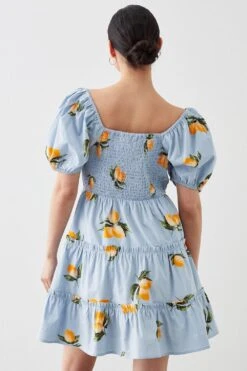 Dorothy Perkins Petite Lemon Print Ruffle Mini Dress -Perkinsdory Store bqq10285 blue xl 2