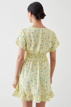 Dorothy Perkins Petite Yellow Ditsy Tie Front Mini Dress -Perkinsdory Store bqq10292 yellow xl 2