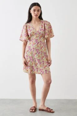 Dorothy Perkins Petite Multi Ditsy Flutter Sleeve Mini Dress