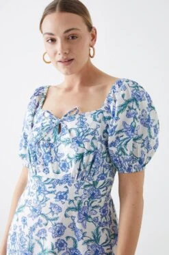 Dorothy Perkins Tall Blue Floral Tie Front Midi Dress