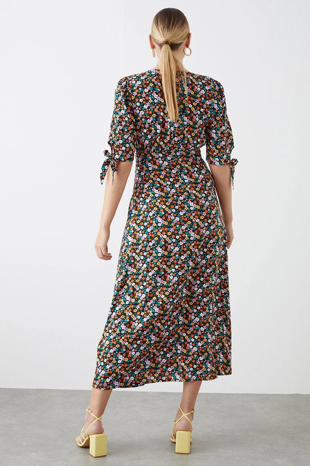 Dorothy Perkins Tall Multi Ditsy Button Through Tie Sleeve Midi Dress 3 Dorothy Perkins Tall Multi Ditsy Button Through Tie Sleeve Midi Dress - Image 3