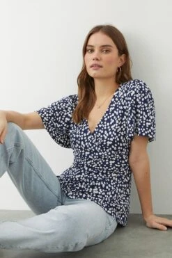 Dorothy Perkins Spot Print Angel Sleeve Wrap Top