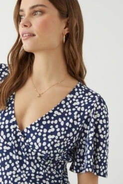 Dorothy Perkins Spot Print Angel Sleeve Wrap Top -Perkinsdory Store bqq10315 navy xl 3