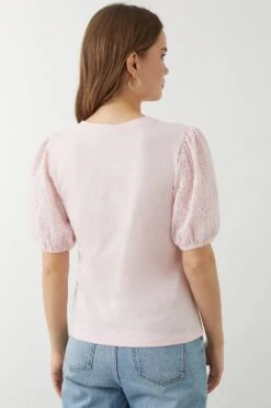 Dorothy Perkins Cotton Broderie Sleeve Top -Perkinsdory Store bqq10318 peach xl 2