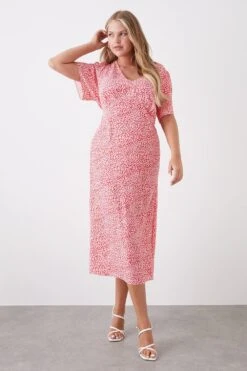 Dorothy Perkins Curve Pink Animal Empire Seam Midi Dress