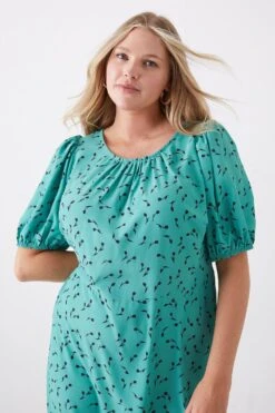 Dorothy Perkins Curve Green Tulip Short Sleeve Midi Dress 4 Dorothy Perkins Curve Green Tulip Short Sleeve Midi Dress -Perkinsdory Store bqq10381 green xl 1