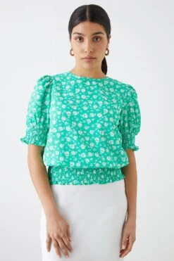 Dorothy Perkins Green Ditsy Shirred Hem Top