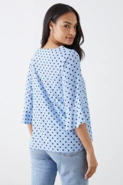 Dorothy Perkins Blue Spot Frill Sleeve V Neck Blouse -Perkinsdory Store bqq10435 blue xl 2