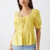 Dorothy Perkins Petite Yellow Ditsy Print Shirred Sweetheart Top