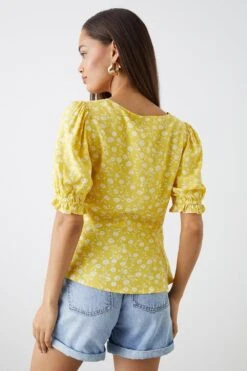 Dorothy Perkins Petite Yellow Ditsy Print Shirred Sweetheart Top -Perkinsdory Store bqq10496 yellow xl 2