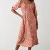 Dorothy Perkins Pink Ditsy Print Button Through Puff Sleeve Midi Dress