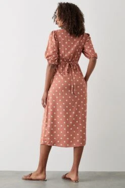 Dorothy Perkins Pink Ditsy Print Button Through Puff Sleeve Midi Dress -Perkinsdory Store bqq10516 pink xl 2