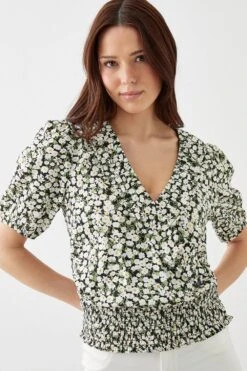 Dorothy Perkins Ditsy Shirred Hem Wrap Blouse