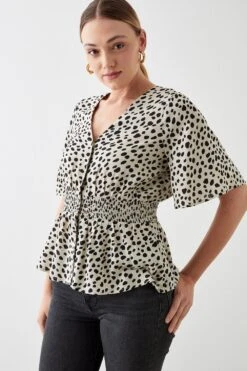 Dorothy Perkins Animal Print Button Through Tea Blouse