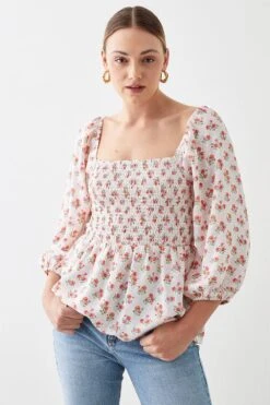 Dorothy Perkins Pink Rose Shirred Bodice Blouse