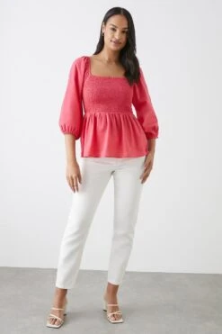 Dorothy Perkins Pink Shirred Bodice Blouse