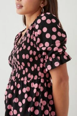 Dorothy Perkins Multi Spot V Neck Shirred Top -Perkinsdory Store bqq10560 pink xl 3