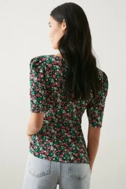 Dorothy Perkins Sweetheart Ruched Body Short Sleeve Top -Perkinsdory Store bqq10561 pink xl 2