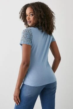 Dorothy Perkins Lace Front Short Sleeve Top -Perkinsdory Store bqq10564 blue xl 2