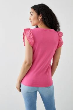 Dorothy Perkins V Neck Frill Sleeve Top -Perkinsdory Store bqq10566 pink xl 2