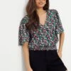 Dorothy Perkins Petite Shirred Hem Wrap Over Angel Sleeve Top