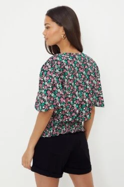 Dorothy Perkins Petite Shirred Hem Wrap Over Angel Sleeve Top -Perkinsdory Store bqq10574 pink xl 2