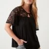 Dorothy Perkins Lace Keyhole Short Sleeve Top