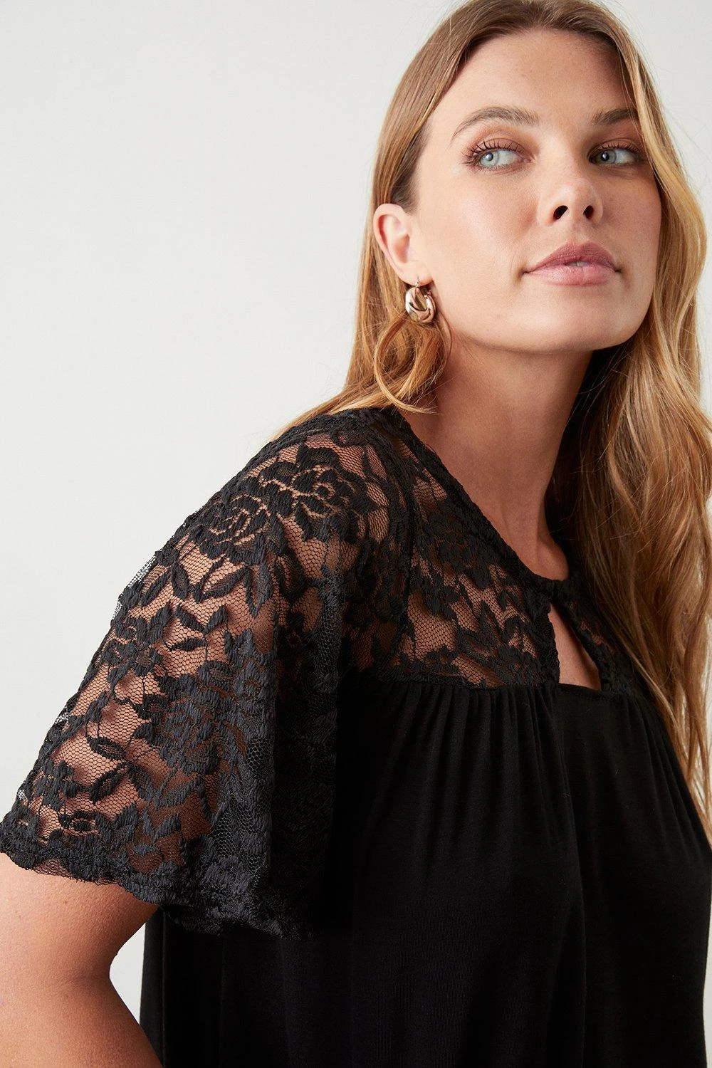 Dorothy Perkins Lace Keyhole Short Sleeve Top 2 Dorothy Perkins Lace Keyhole Short Sleeve Top - Image 2