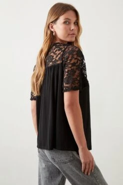 Dorothy Perkins Lace Keyhole Short Sleeve Top 5 Dorothy Perkins Lace Keyhole Short Sleeve Top -Perkinsdory Store bqq10598 black xl 2