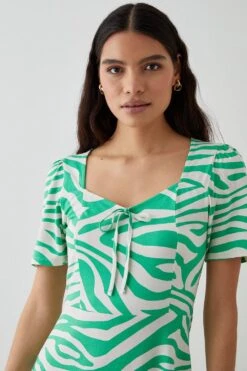 Dorothy Perkins Green Zebra Tie Front Mini Dress -Perkinsdory Store bqq10605 animal xl 1