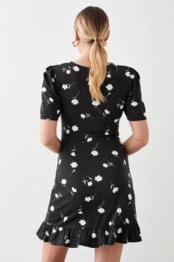 Dorothy Perkins Tall Floral Ruched Front Frill Hem Mini Dress -Perkinsdory Store bqq10610 black xl 2