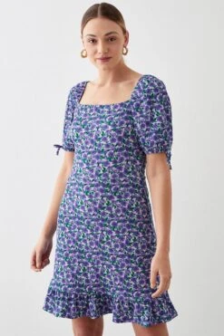 Dorothy Perkins Tall Floral Tie Sleeve Frill Hem Mini Dress