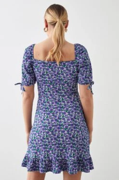 Dorothy Perkins Tall Floral Tie Sleeve Frill Hem Mini Dress -Perkinsdory Store bqq10617 lilac xl 2