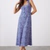 Dorothy Perkins Petite Floral Button Front Tie Shoulder Midi Dress