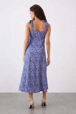 Dorothy Perkins Petite Floral Button Front Tie Shoulder Midi Dress -Perkinsdory Store bqq10634 lilac xl 2
