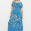 Dorothy Perkins Petite Blue Ditsy Shirred Bodice Midi Dress