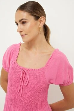 Dorothy Perkins Petite Pink Shirred Bodice Midi Dress -Perkinsdory Store bqq10647 pink xl 1